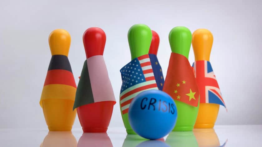 concept of crisis strikes the world economy.